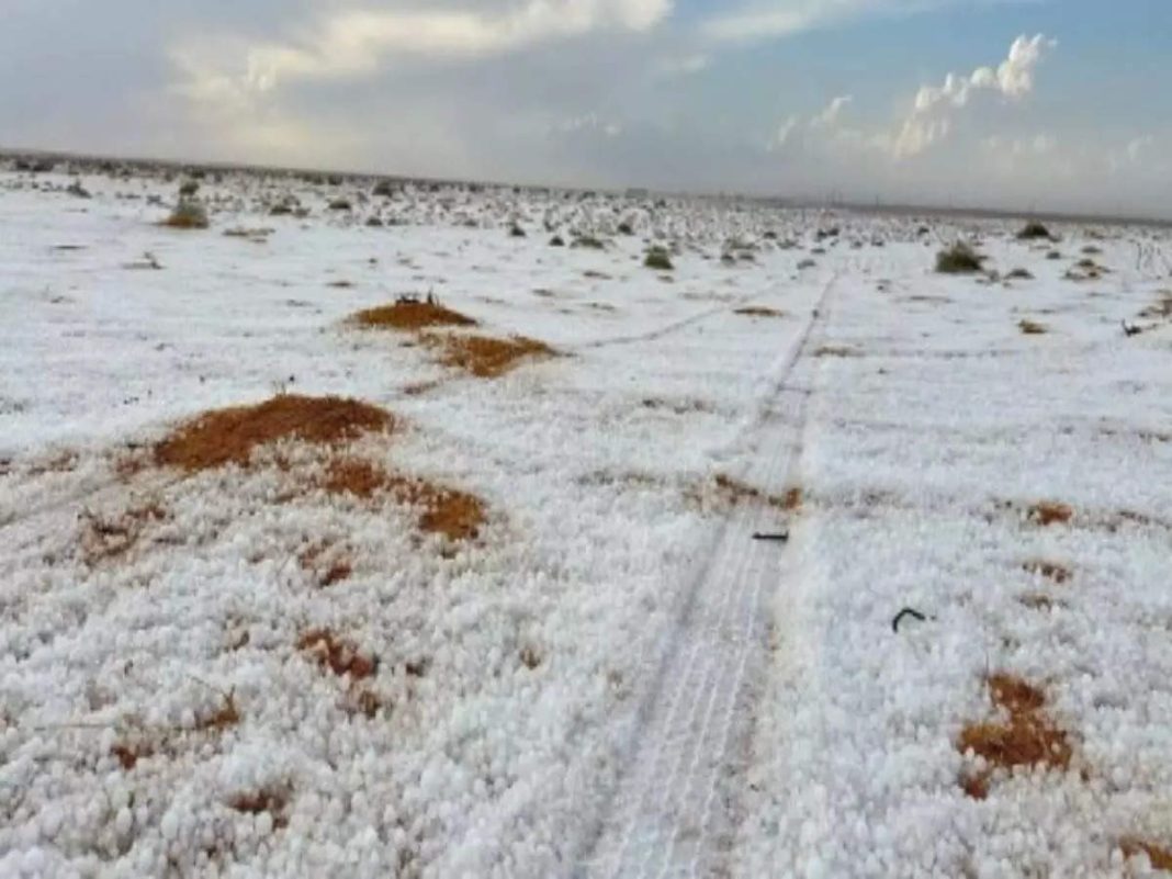 Saudi Arabian desert snowfall 